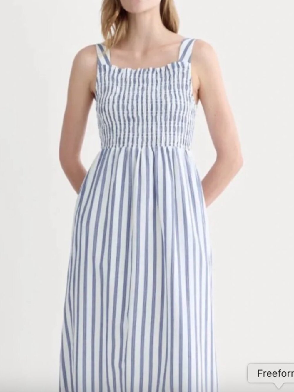 Everlane The Gauze Smock Square Neck Blue Striped Midi Dress Women’s Sz S